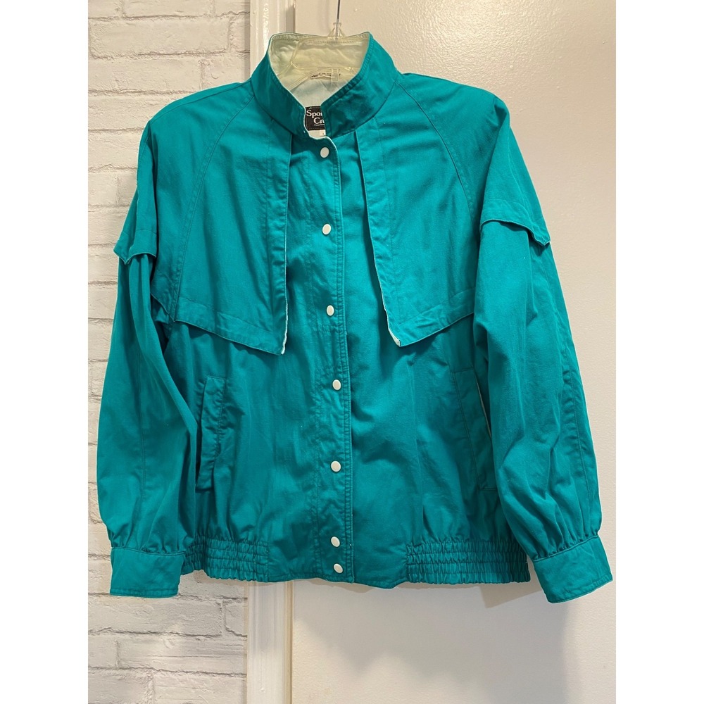 Vintage sport Jacket Utex crest 1980s teal green unisex Sz large made romania
